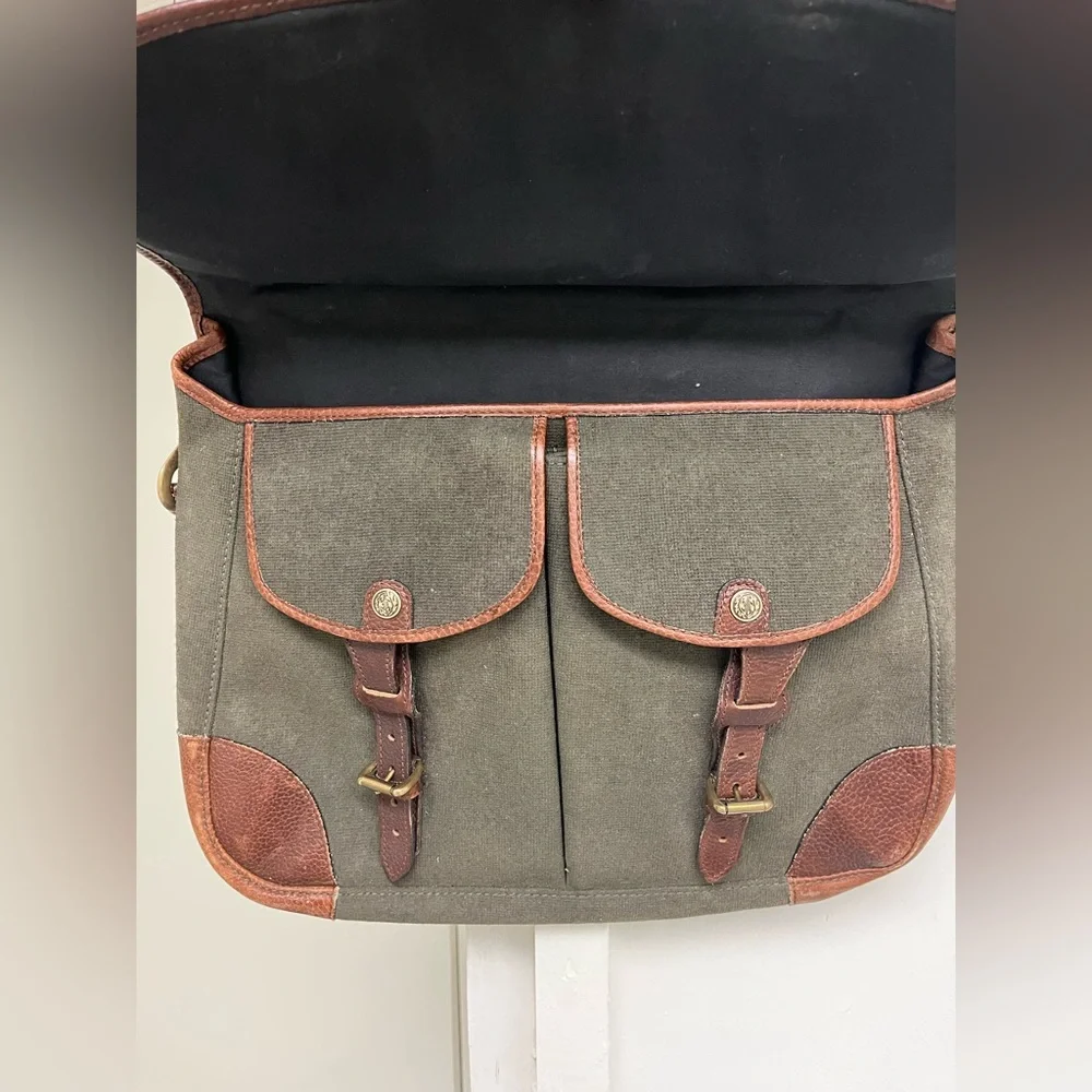 Holland/Mulholland Brothers Brown Leather and Canvas Messenger Bag, Made in USA